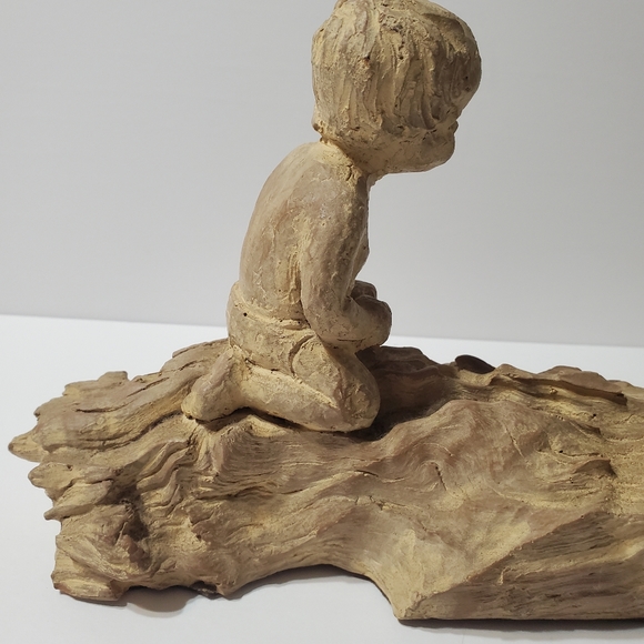 Vintage Haeger Pottery M. Strubel Resin Sculpture 2 Children On A Fallen Tree - Picture 11 of 16